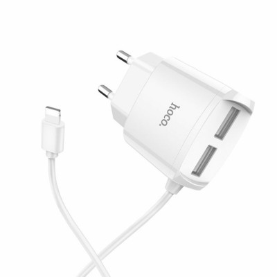 Мережевий зарядний пристрій HOCO C59A Mega joy double port charger for iP White (6931474707949) - зображення 1