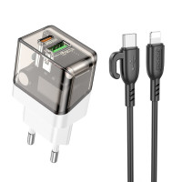 Мережевий зарядний пристрій BOROFONE BA80A Scenery PD20W+QC3.0 charger set (C to iP)(EU) Transparent Black
