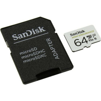 microSDXC (UHS-1 U3) SanDisk High Endurance 64Gb class 10 V30 (100Mb/s) (adapterSD) (SDSQQNR-064G-GN6IA) - изображение 3
