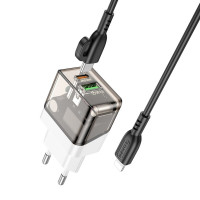 Мережевий зарядний пристрій BOROFONE BA80A Scenery PD20W+QC3.0 charger set (C to iP)(EU) Transparent Black (Цвет Transparent-Black) - фото № 3