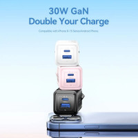 Мережевий зарядний пристрій Vention 2-Port USB (C + A) GaN Charger (30W/30W) EU-Plug White (Цвет White) - фото № 8