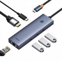 USB-хаб Baseus UltraJoy Series 6-Port HUB (Direct-Link Type) Space Grey（USB-C*2 to USB-C 40Gbps*1+USB3.0*3+SD/TF3.0*1） (Колір Space Gray) - фото № 4