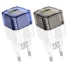Мережевий зарядний пристрій HOCO C131A Platinum dual-port PD30W+QC3.0 charger(EU) Transparent black (Transparent-Black)- № 3
