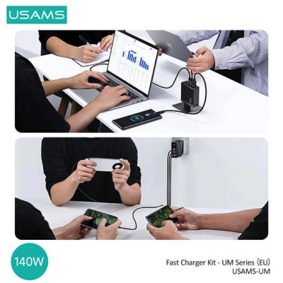 Мережевий зарядний пристрій Usams US-UM Fast Charger Kit--UM Series US-CC168 EU T52 140 W ACC GaN Fast Charger+US-SJ581 U82 Type-C To Type-C 240W PD3. - зображення 5
