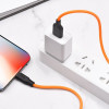 Кабель HOCO X21 Plus USB to iP 2.4A, 1m, silicone, silicone connectors, Black+Orange - зображення 3
