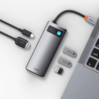 USB-хаб Baseus Metal Gleam Series 5-in-1 Multifunctional （Type-C to HDMI*1+USB3.0*3+PD*1) (Колір Gray) - фото № 6