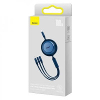 Кабель Baseus Bright Mirror 2 Series Retractable 3-in-1 Fast Charging  Data Cable Type-C to M+L+C 100W 1.1m Blue (Цвет Синий) - фото № 2