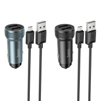 Автомобільний зарядний пристрій HOCO Z49 Level dual port car charger set(Micro) Metal Gray (Колір Metal Gray) - фото № 2
