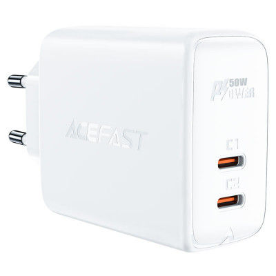 Мережевий зарядний пристрий ACEFAST A29 PD50W GaN (USB-C+USB-C) зарядное устройство с двумя портами Белый - изображение 2