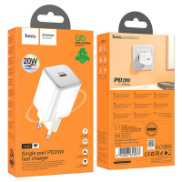 Мережевий зарядний пристрій HOCO N40 Mighty single port PD20W charger White (Цвет Білий) - фото № 5