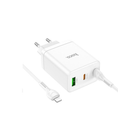 Мережевий зарядний пристрій HOCO N33 Start three-port PD35W(2C1A) charger set(C to iP) White - зображення 3