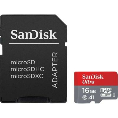 microSDHC (UHS-1) SanDisk Ultra 16Gb class 10 A1 (98Mb/s, 653x) (adapter SD) - изображение 1