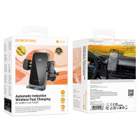 Автотримач для телефона з БЗП BOROFONE BH220 Leader automatic induction wireless fast charging car holder(air outlet) Black Gray (Цвет Black-Gray) - фото № 8