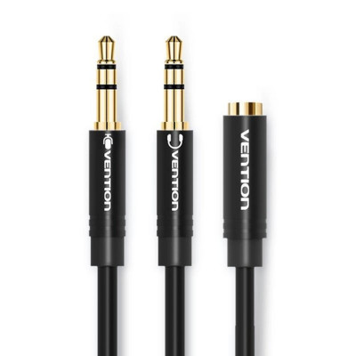Кабель Vention 2*3.5mm Male to 4 Pole 3.5mm Female Audio Cable 0.3M Black ABS Type (BBTBY) (BBTBY) - зображення 1