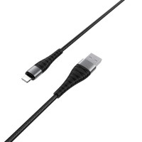 Кабель BOROFONE BX32 USB to iP 2.4A, 1m, nylon, aluminum+TPE connectors, Black (Цвет 7073) - фото № 3