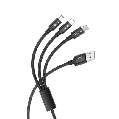 Кабель HOCO X14 3-in-1 Times speed charging cable iP+Micro+Type-C Black - зображення 1