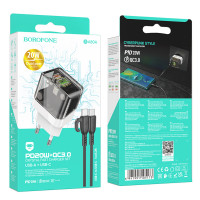 Мережевий зарядний пристрій BOROFONE BA80A Scenery PD20W+QC3.0 charger set(Type-C to Type-C) Transparent Black (Колір Transparent-Black) - фото № 2