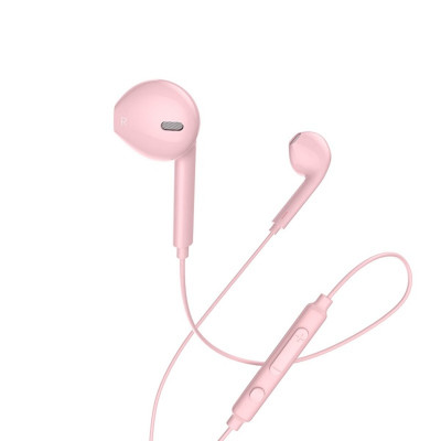 Навушники HOCO M55 Memory sound wire control earphones with mic Pink (6957531099925) - изображение 1