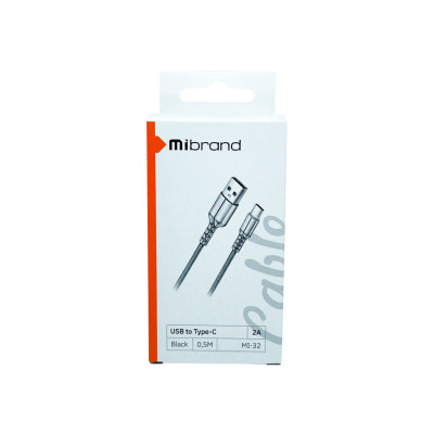 Кабель Mibrand MI-32 Nylon Charging Line USB for Type-C 2A 0.5m Black (MIDC/3205TB) - зображення 2