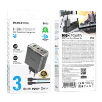 Мережевий зарядний пристрій BOROFONE BN22 Lena PD65W (2C1A) charger set (C to C(EU) Metal Gray (Колір Metal Gray) - фото № 2
