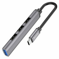 USB-хаб HOCO HB26 4 in 1 adapter(Type-C to USB3.0+USB2.0*3) Metal Gray (Колір Metal Gray) - фото № 2