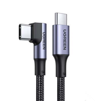 Кабель UGREEN US334 USB-C 2.0 to Angled USB-C M/M Cable Aluminium Shell with Braided 1m (Black)(UGR-70643) - изображение 1