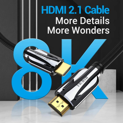 Кабель Vention HDMI-HDMI, 1M, v2.1, 8K 60Hz, 4K 120Hz, 2K 144Hz, 1080P 160Hz (AANBF) - зображення 2