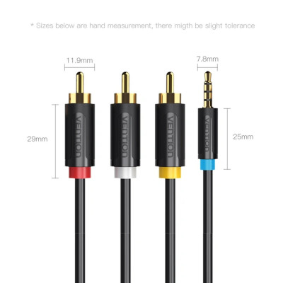 Кабель Vention 3.5mm Male to 3RCA Male AV Cable 1.5M Black (BCBBG) - изображение 2