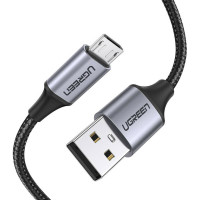Кабель UGREEN US290 USB 2.0 A to Micro USB Cable Nickel Plating Aluminum Braid 2m (Black) (UGR-60148) (Цвет Metal-Black), Атикул k42641 |  купить на VILKI.NET - фото № 1