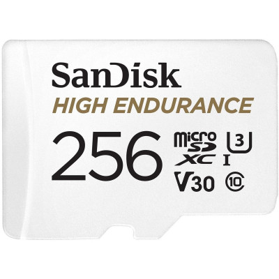 microSDXC (UHS-1 U3) SanDisk High Endurance 256Gb class 10 V30 (100Mb/s) (adapterSD) (SDSQQNR-256G-GN6IA) - изображение 1
