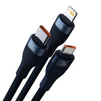 Кабель Baseus Flash Series Ⅱ One-for-three Fast Charging Data Cable USB to M+L+C 100W 1.2m Blue (Колір Синий) - фото № 3