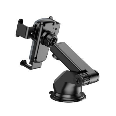Тримач для мобільного HOCO CA104 vertical and horizontal telescopic gravity vehicle holder Black Metal Gray - зображення 2