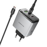 Мережевий зарядний пристрій BOROFONE BN22 Lena PD65W (2C1A) charger set (C to C(EU) Metal Gray (Колір Metal Gray) - фото № 3