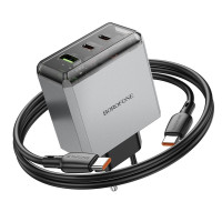 Мережевий зарядний пристрій BOROFONE BN22 Lena PD65W (2C1A) charger set (C to C(EU) Metal Gray (Колір Metal Gray) - фото № 7