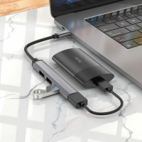 USB-хаб HOCO HB26 4 in 1 adapter(Type-C to USB3.0+USB2.0*3) Metal Gray (Колір Metal Gray) - фото № 4