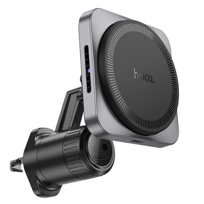 Тримач для мобiльного з БЗП HOCO HW15 Speed magnetic wireless fast charging car holder(air outlet) Black Metal Gray - изображение 3