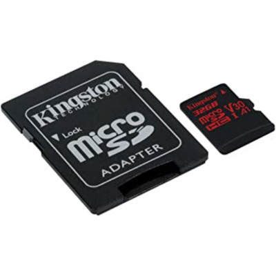 microSDHC (UHS-1 U3) Kingston Canvas React 32Gb class 10 (R100MB/s, W80MB/s) (adapter SD) - изображение 1