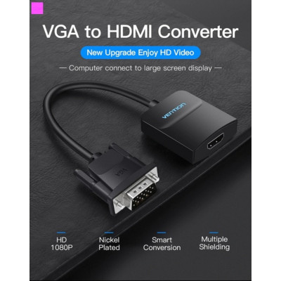 Адаптер Vention Конвертер VGA в HDMI с гнездом Micro USB и аудиопортом 0,15M Черный (ACNBB) - изображение 2