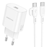 Мережевий зарядний пристрій BOROFONE BA82A Platinum single port PD25W charger set(C to C)(EU) White (Цвет 7068) - фото № 4