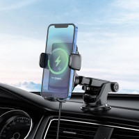 Тримач для мобільного з БЗП HOCO S35 Smart alignment wireless charging car holder Black (Цвет Черный) - фото № 7