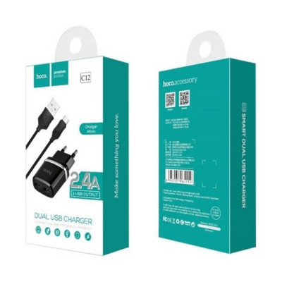 Мережевий зарядний пристрій HOCO C12 Smart dual USB (Micro cable)charger set Black (6957531064114) - зображення 5
