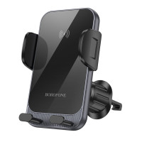 Автотримач для телефона з БЗП BOROFONE BH220 Leader automatic induction wireless fast charging car holder(air outlet) Black Gray