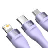 Кабель Baseus Flash Series Ⅱ One-for-three Fast Charging Data Cable USB to M+L+C 66W 1.2m Purple (Фиолетовый)- № 5