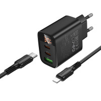 Мережевий зарядний пристрій BOROFONE BA98A Ilustre PD30W (2C1A) charger with digital display set (C to iP) (EU) Black (Цвет 7073) - фото № 5