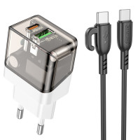 Мережевий зарядний пристрій BOROFONE BA80A Scenery PD20W+QC3.0 charger set(Type-C to Type-C) Transparent Black