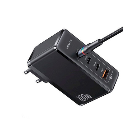 Мережевий зарядний пристрий Usams US-CC163 T50 100W 4 порта ACCC GaN Fast Charger (EU) Черный - изображение 4
