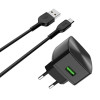 Мережевий зарядний пристрій HOCO C70A Cutting-edge single port QC3.0 charger set(Micro) Black