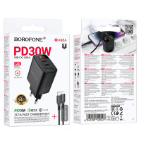 Мережевий зарядний пристрій BOROFONE BA98A Ilustre PD30W (2C1A) charger with digital display set (C to iP) (EU) Black (Цвет 7073) - фото № 2