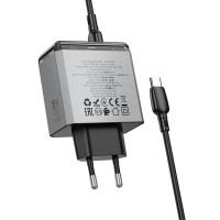 Мережевий зарядний пристрій BOROFONE BN22 Lena PD65W (2C1A) charger set (C to C(EU) Metal Gray (Колір Metal Gray) - фото № 6