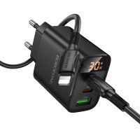 Мережевий зарядний пристрій BOROFONE BA98A Ilustre PD30W (2C1A) charger with digital display set (C to iP) (EU) Black (Цвет 7073) - фото № 3